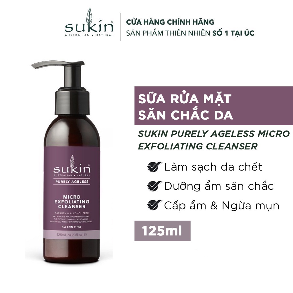 Sữa Rửa Mặt Làm Sạch Tế Bào Chết Săn Chắc Da Sukin Purely Ageless Micro Exfoliating Cleanser 125ml (HSD: 28/01/2024)