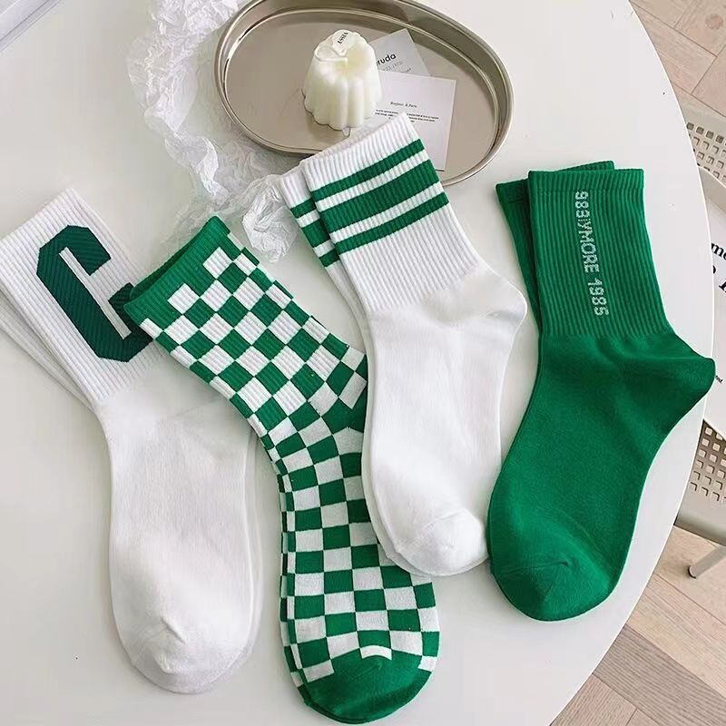 Jiashucheng Vớ Thể Thao Dài Bằng Vải Cotton Họa Tiết Chữ C Bản Lớn Phong Cách Hàn Quốc Dễ Phối Đồ Thời Trang Xuân Hè Dành Cho Bạn Nữ