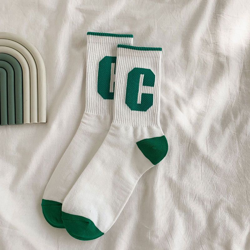 Jiashucheng Vớ Thể Thao Dài Bằng Vải Cotton Họa Tiết Chữ C Bản Lớn Phong Cách Hàn Quốc Dễ Phối Đồ Thời Trang Xuân Hè Dành Cho Bạn Nữ