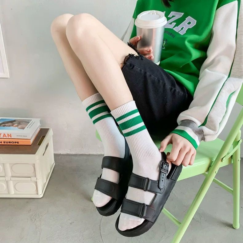 Jiashucheng Vớ Thể Thao Dài Bằng Vải Cotton Họa Tiết Chữ C Bản Lớn Phong Cách Hàn Quốc Dễ Phối Đồ Thời Trang Xuân Hè Dành Cho Bạn Nữ