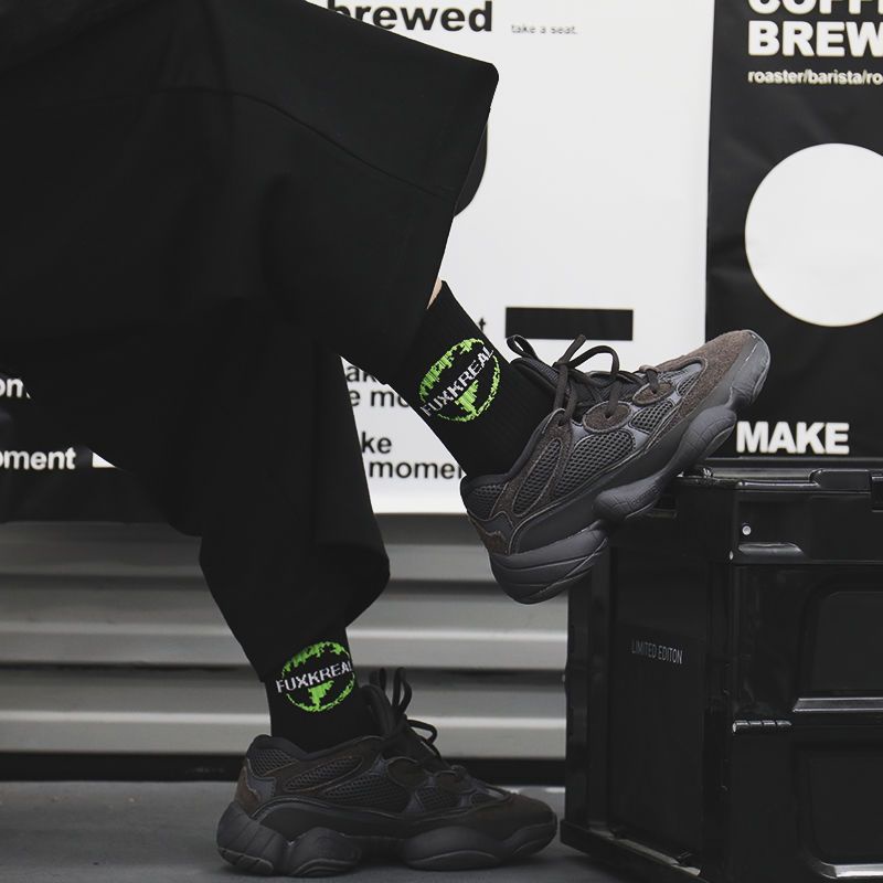 Jiashucheng Set 3 Đôi Vớ Cotton Màu Xanh Lá Dạ Quang Phong Cách Hip Hop Âu Mỹ Hàn Quốc Dành Cho Cặp Đôi