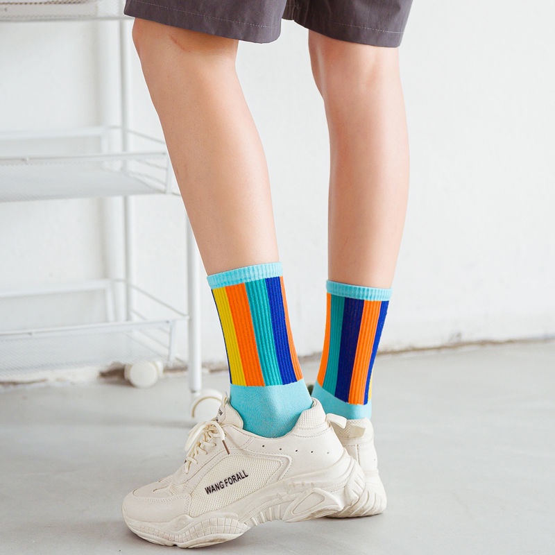 Jiashucheng Vớ Cao Trung Bình Màu Cầu Vồng Phong Cách Hàn Quốc Nhật Bản Thời Trang Thu Đông Cho Nữ