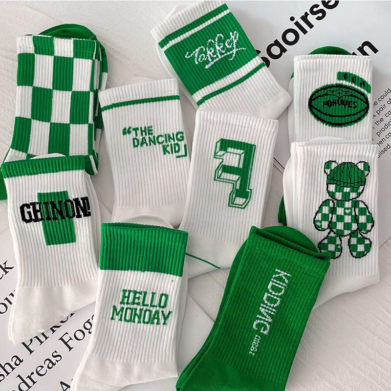 Jiashucheng Vớ Nữ In Chữ Màu Xanh Lá Hợp Thời Trang Dễ Phối Đồ Khử Mùi Bán Chạy
