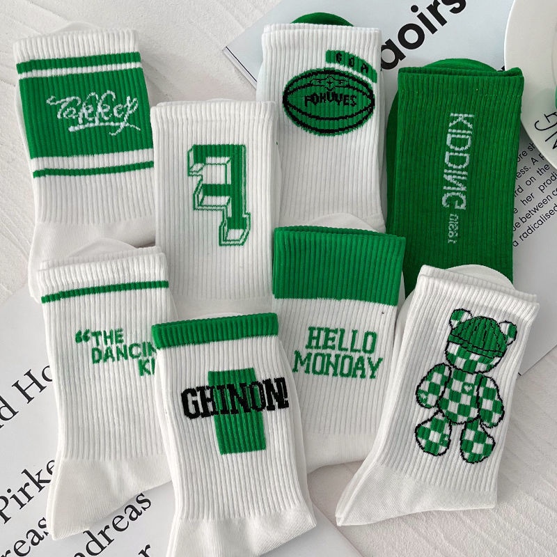 Jiashucheng Vớ Nữ In Chữ Màu Xanh Lá Hợp Thời Trang Dễ Phối Đồ Khử Mùi Bán Chạy