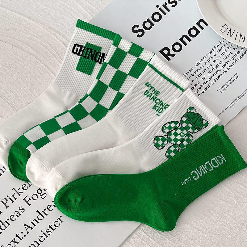 Jiashucheng Vớ Nữ In Chữ Màu Xanh Lá Hợp Thời Trang Dễ Phối Đồ Khử Mùi Bán Chạy