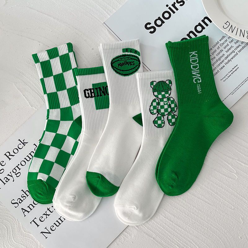 Jiashucheng Vớ Nữ In Chữ Màu Xanh Lá Hợp Thời Trang Dễ Phối Đồ Khử Mùi Bán Chạy