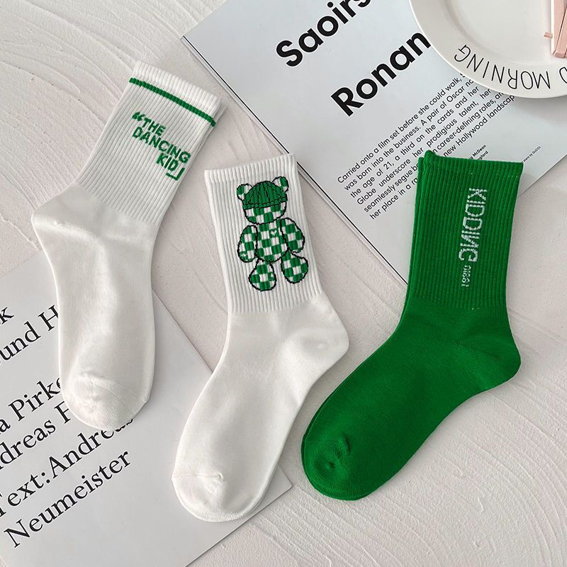 Jiashucheng Vớ Nữ In Chữ Màu Xanh Lá Hợp Thời Trang Dễ Phối Đồ Khử Mùi Bán Chạy