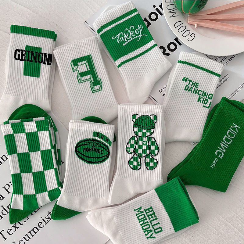 Jiashucheng Vớ Nữ In Chữ Màu Xanh Lá Hợp Thời Trang Dễ Phối Đồ Khử Mùi Bán Chạy