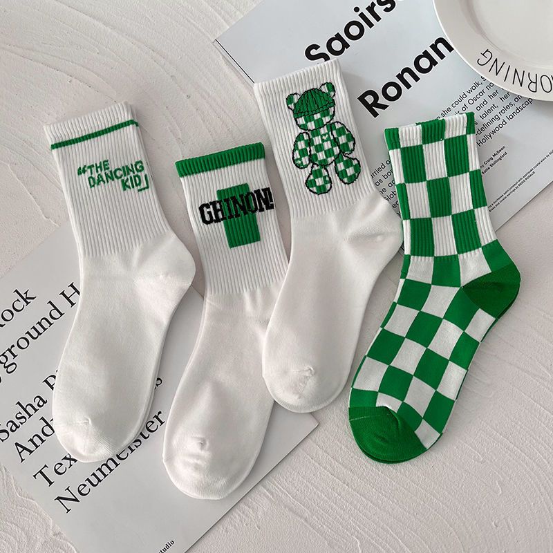 Jiashucheng Vớ Nữ In Chữ Màu Xanh Lá Hợp Thời Trang Dễ Phối Đồ Khử Mùi Bán Chạy
