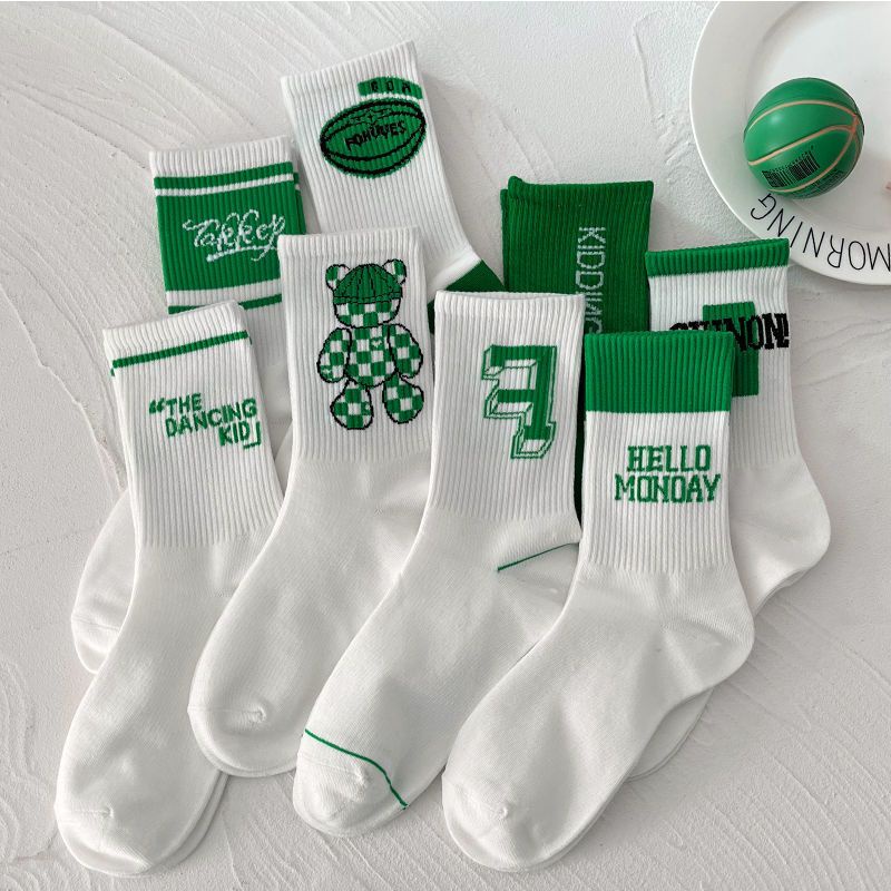 Jiashucheng Vớ Nữ In Chữ Màu Xanh Lá Hợp Thời Trang Dễ Phối Đồ Khử Mùi Bán Chạy