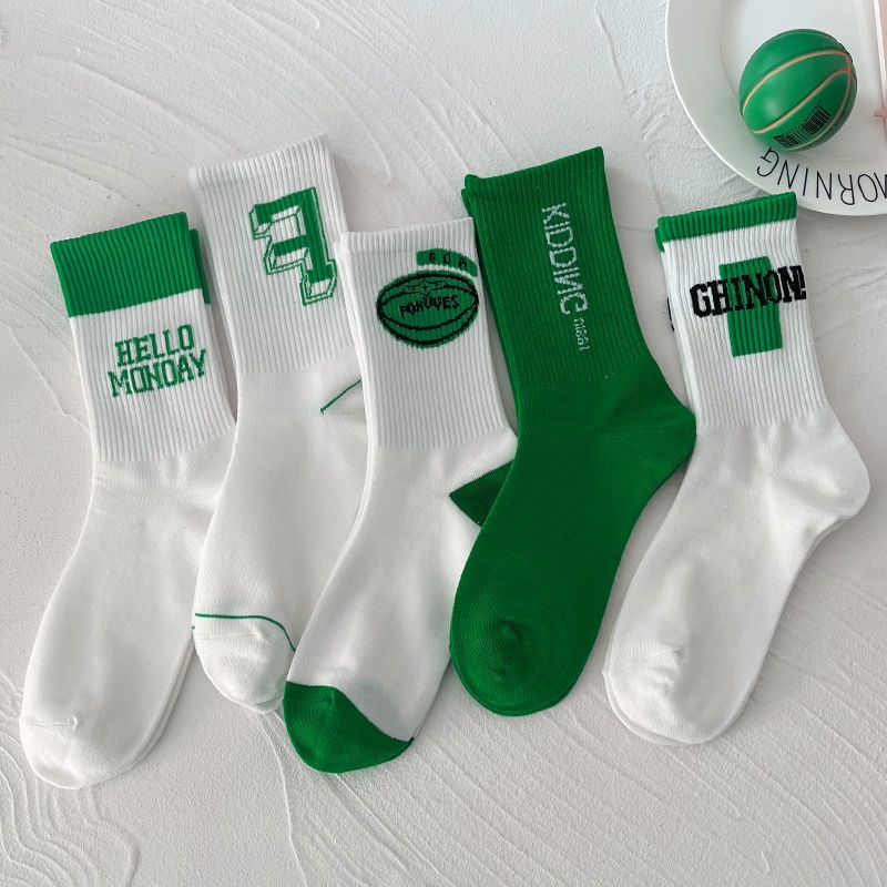 Jiashucheng Vớ Nữ In Chữ Màu Xanh Lá Hợp Thời Trang Dễ Phối Đồ Khử Mùi Bán Chạy