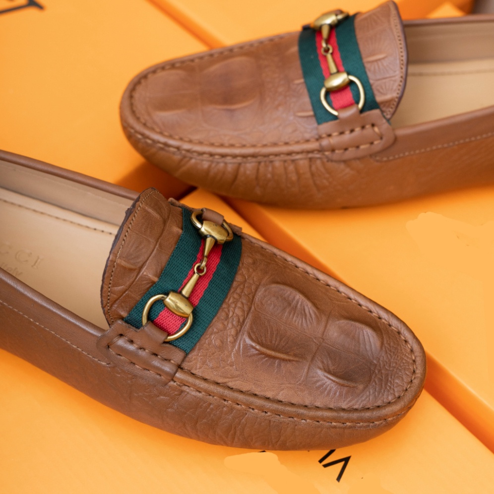 Giày Mọi Nam, Giày Lười Nam Công Sở Da Thật Dập Vân Gù Size 38 Đến 43 Mã M069 Màu Nâu