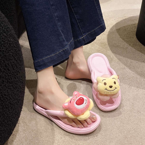 Dép kẹp đế cao Dâu tây gấu bãi biển người kéo con gái