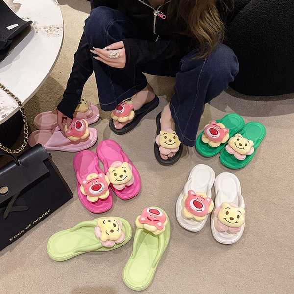 Dép kẹp đế cao Dâu tây gấu bãi biển người kéo con gái