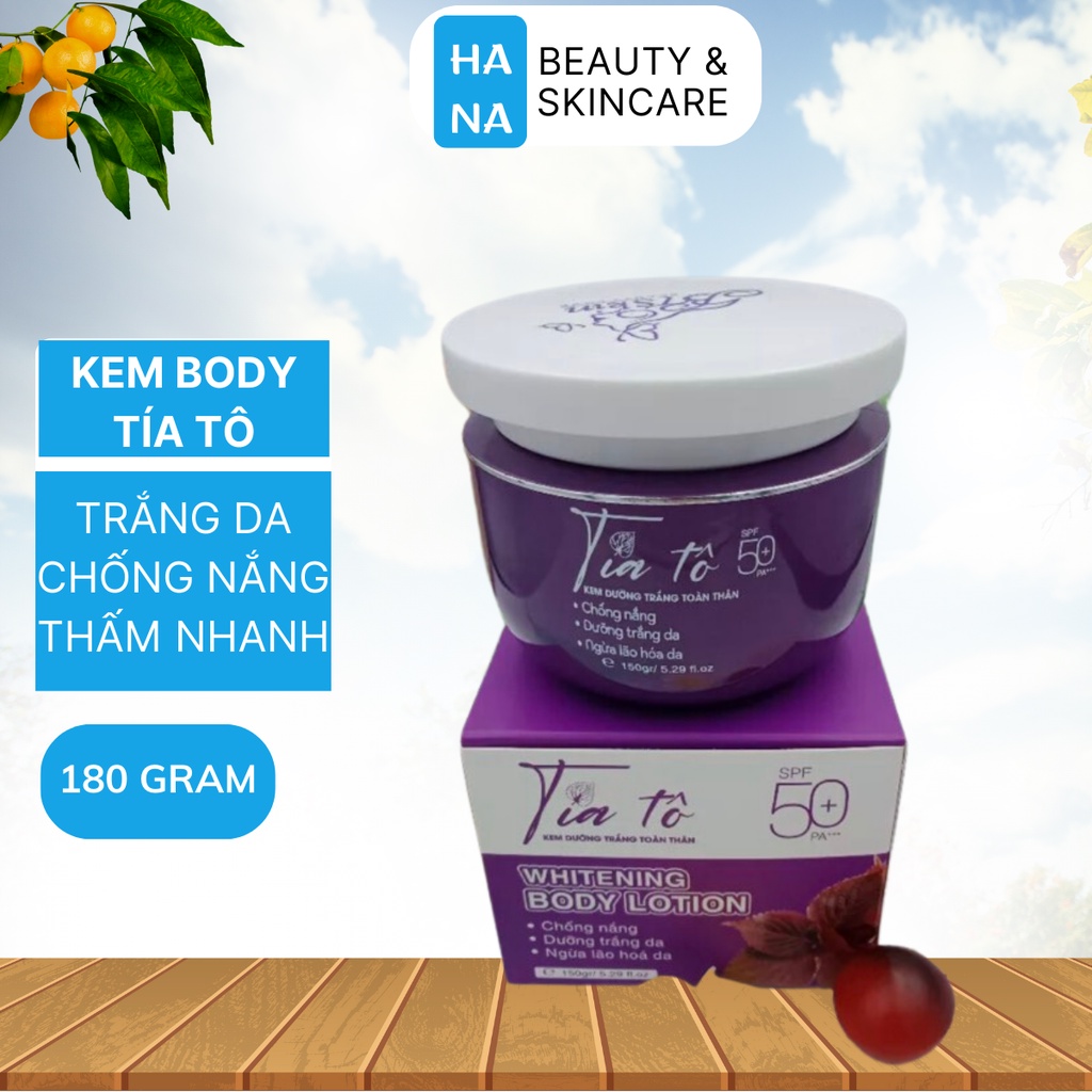 Kem Body Tía Tô 180 GR - Dưỡng Trắng Da Siêu Tốc Makeup Chống Nắng Nâng Tone Tony Detox - HANA