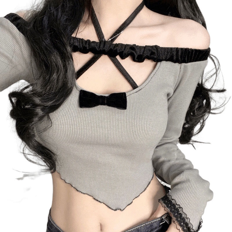 Áo Kiểu Tay Dài Hở Vai Dáng Ôm Co Giãn Quyến Rũ Cho Nữ