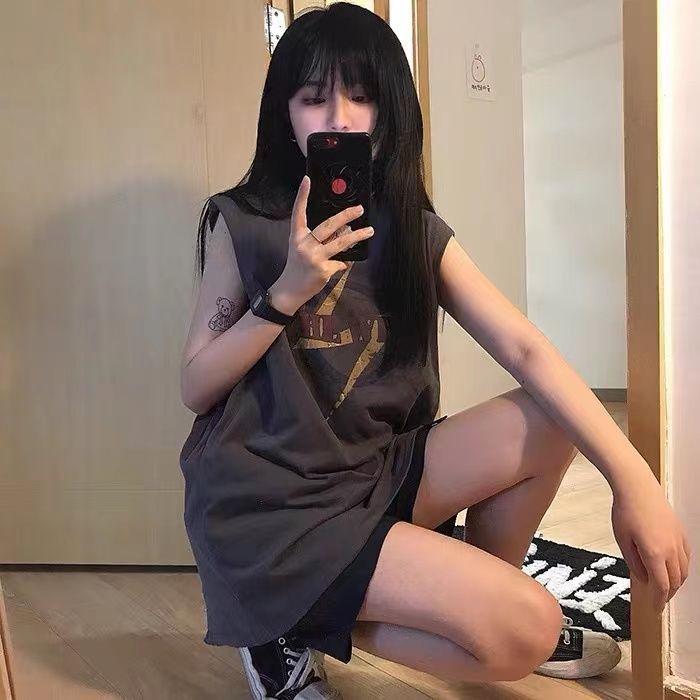Áo Thun Thể Thao Sát Nách Dáng Rộng In Họa Tiết Kiểu Hàn Quốc Thời Trang Mùa Hè Cho Nữ