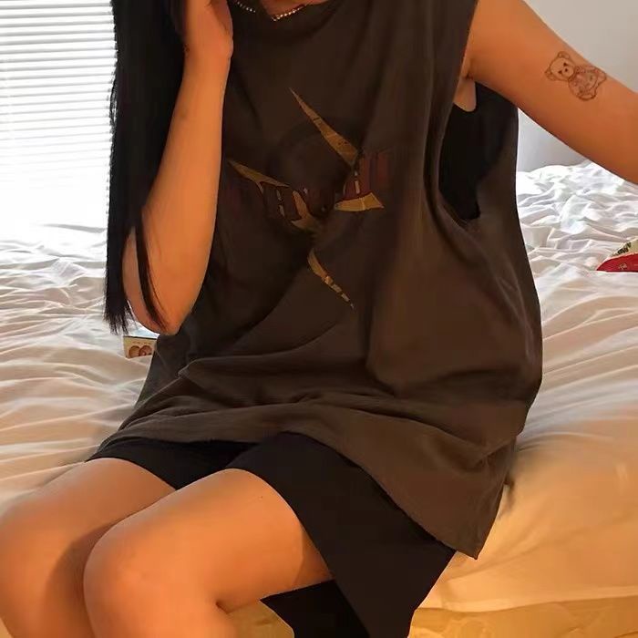 Áo Thun Thể Thao Sát Nách Dáng Rộng In Họa Tiết Kiểu Hàn Quốc Thời Trang Mùa Hè Cho Nữ