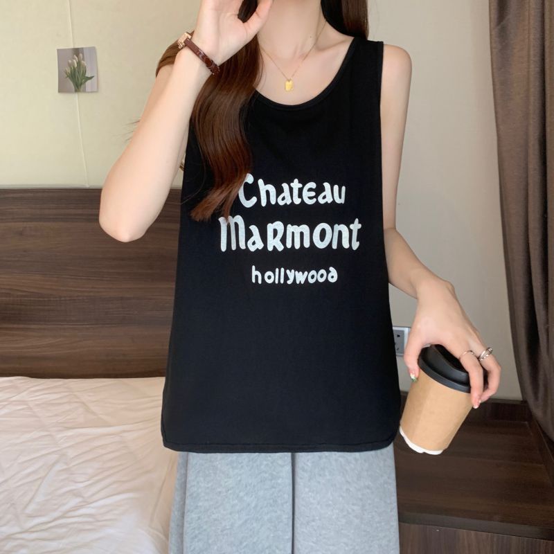 Áo Thun Lụa Lạnh Không Tay Dáng Rộng In Chữ Thời Trang Mùa Hè 2023 Mới Cho Nữ