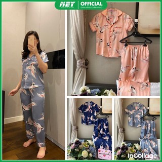 [HÌNH THẬT] BỘ NGỦ LỤA SATIN GẤM CAO CẤP TAY NGẮN QUẦN DÀI - BN003
