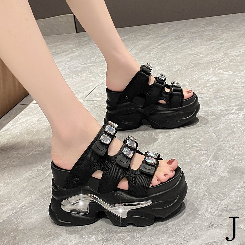 Dép Sandal Đế Xuồng Dày 10cm Đính Đá Thời Trang Mùa Hè 2023 Cho Nữ