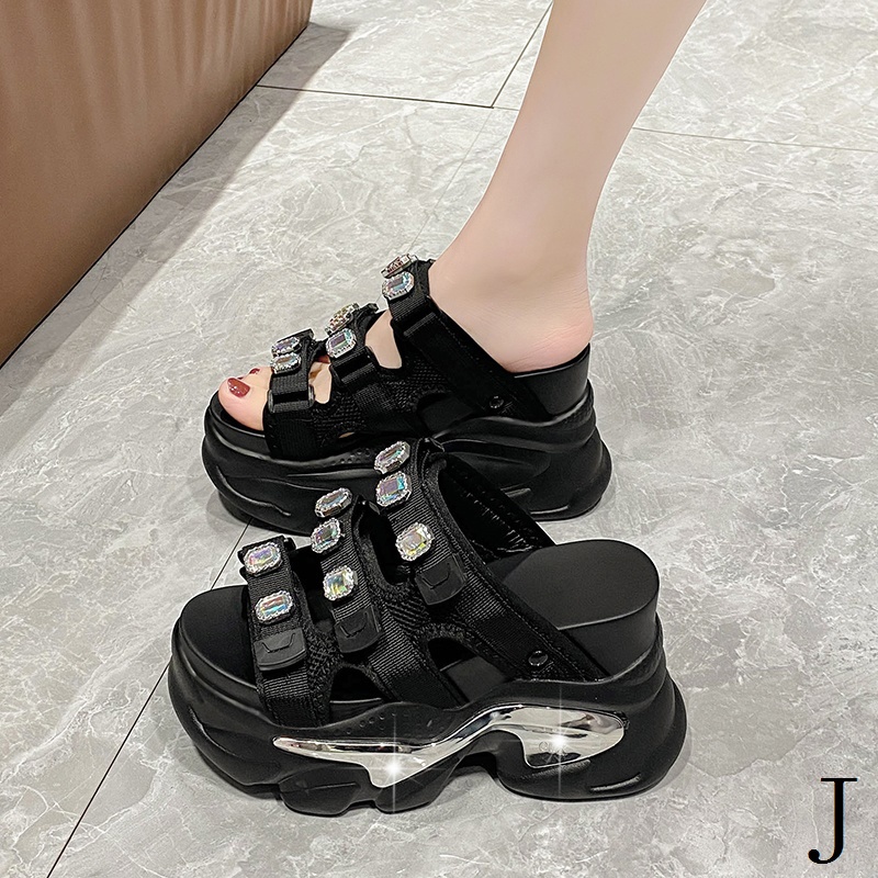 Dép Sandal Đế Xuồng Dày 10cm Đính Đá Thời Trang Mùa Hè 2023 Cho Nữ