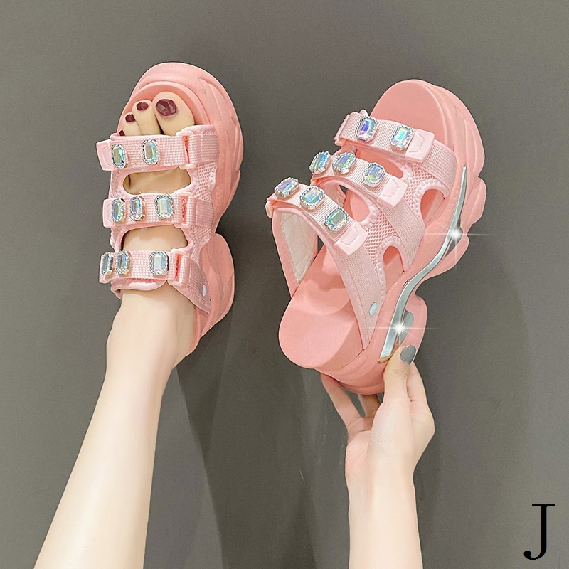 Dép Sandal Đế Xuồng Dày 10cm Đính Đá Thời Trang Mùa Hè 2023 Cho Nữ
