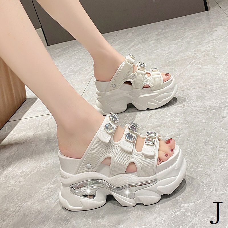 Dép Sandal Đế Xuồng Dày 10cm Đính Đá Thời Trang Mùa Hè 2023 Cho Nữ
