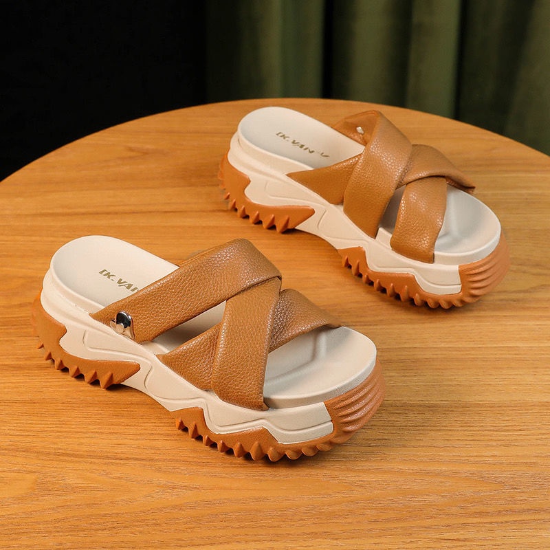 Dép Da Thật Đế Dày Thời Trang Mùa Hè 2023 Dễ Phối Đồ Cho Nữ
