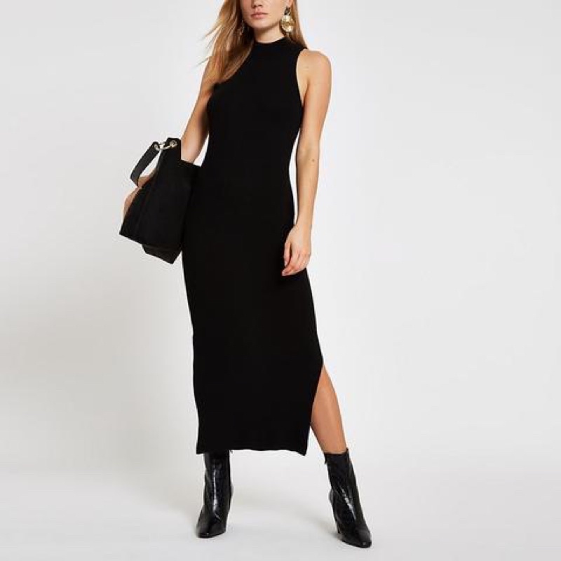 Đầm midi đen sát nách River Island