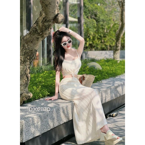 Váy Maxi Xoắn Eo Đi Biển ,Váy 2 Dây Body Khoét Eo Nhún Chun Lưng Dáng Dài Chất Thun Xốp 3 Màu Xinh Xắn -V3027