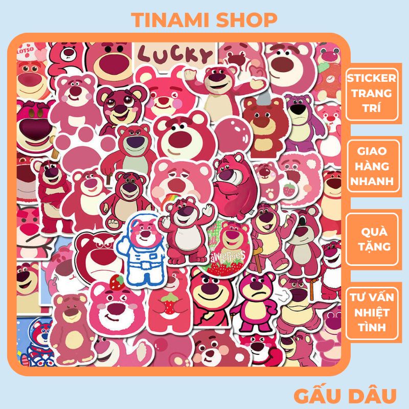 50 Sticker gấu dâu Lotso hình dán sticker trang trí sổ góc học tập laptop điện thoại