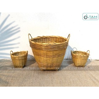 Giỏ tre mini cần xé hai quai cầm trang trí T-MTRN-05