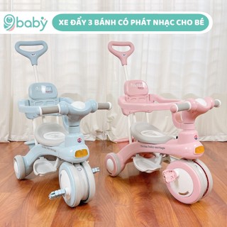 Xe đạp 3 bánh có cần đẩy và phát nhạc kèm khung bảo vệ cho bé 618 - Bảo hành 1 năm