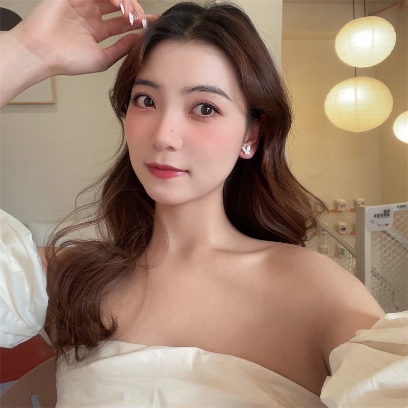 Khuyên tai kẹp không bấm lỗ chốt cố định K364 bằng hợp kim mạ vàng hình cánh bướm dáng ngắn Leous Accessories