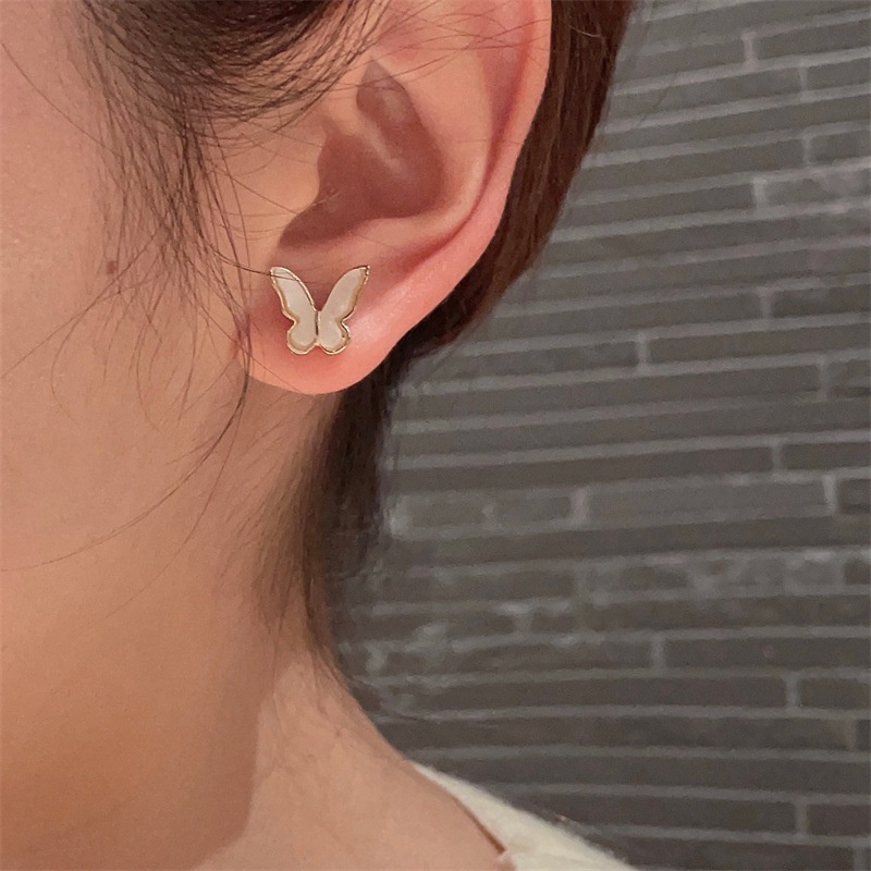 Khuyên tai kẹp không bấm lỗ chốt cố định K364 bằng hợp kim mạ vàng hình cánh bướm dáng ngắn Leous Accessories
