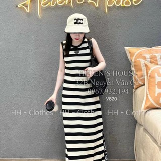 Váy Phông Ba Lỗ Suông Kẻ Dáng Dài ,Đầm Phông Sát Nách Kẻ Ngang Tag Ngực Form Xuông Rộng Freesize BEBEDOLL