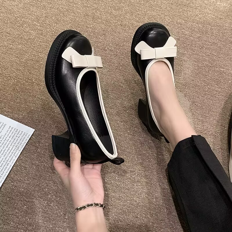 Giầy lolita nữ nơ  gót chân thô  giày đơn thời trang