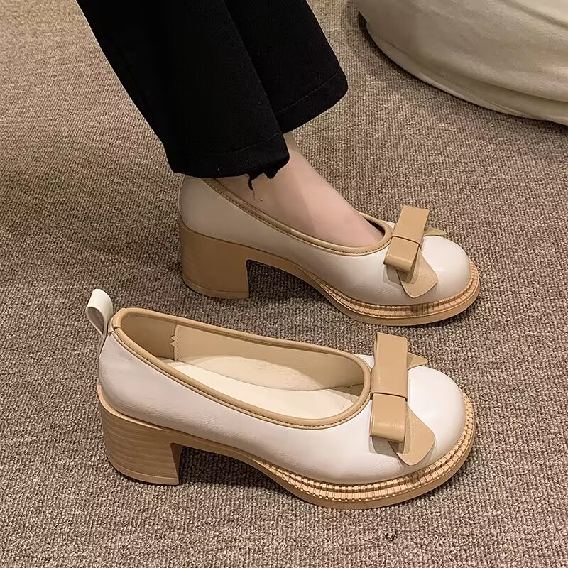 Giầy lolita nữ nơ  gót chân thô  giày đơn thời trang