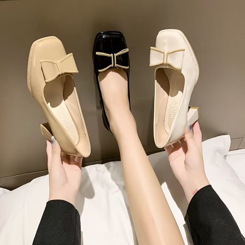 Giày nữ lolita dầu vuông  nơ thô và nơ