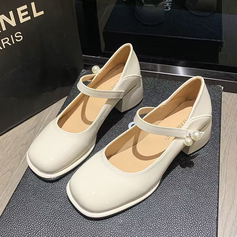 Giày cao gót phương đầu cổ điển khí chất thô gót