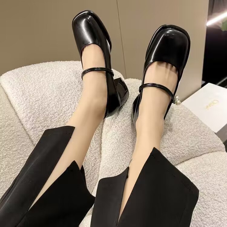 Giày cao gót phương đầu cổ điển khí chất thô gót