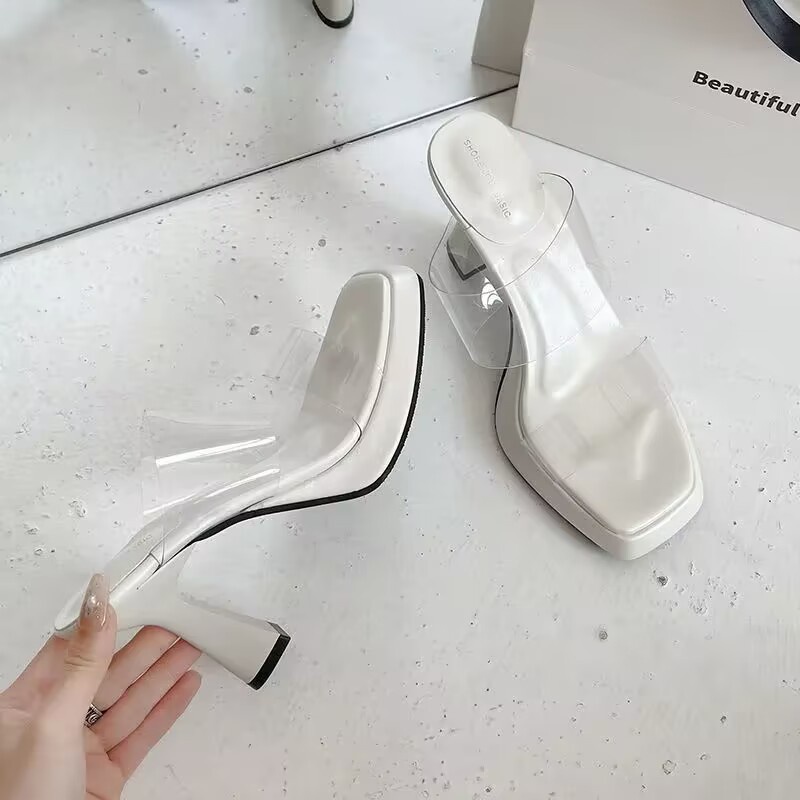 Giày sandal nữ dầu vuông trong suốt lộ ngón chân