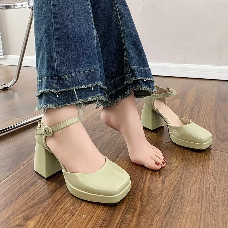 Giày cao gót phong cách pháp thô và bao đầu tiên nữ