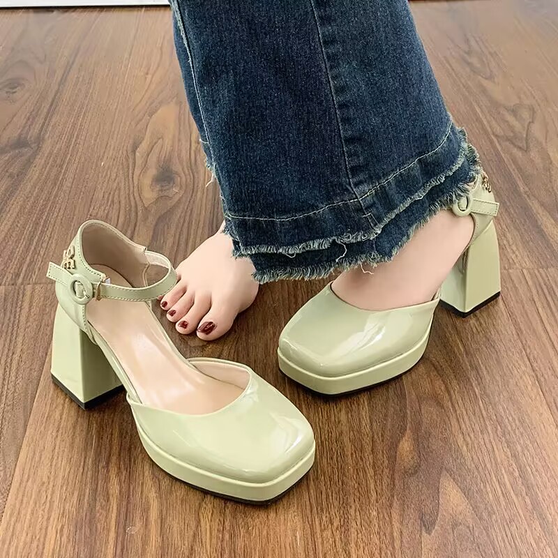 Giày cao gót phong cách pháp thô và bao đầu tiên nữ