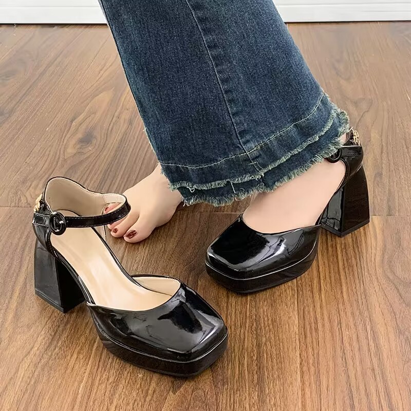 Giày cao gót phong cách pháp thô và bao đầu tiên nữ