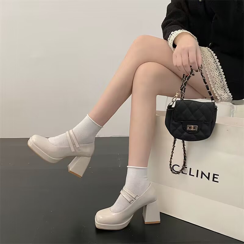 Giầy lolita nữ mary Trân  đầu vuông một chữ thô