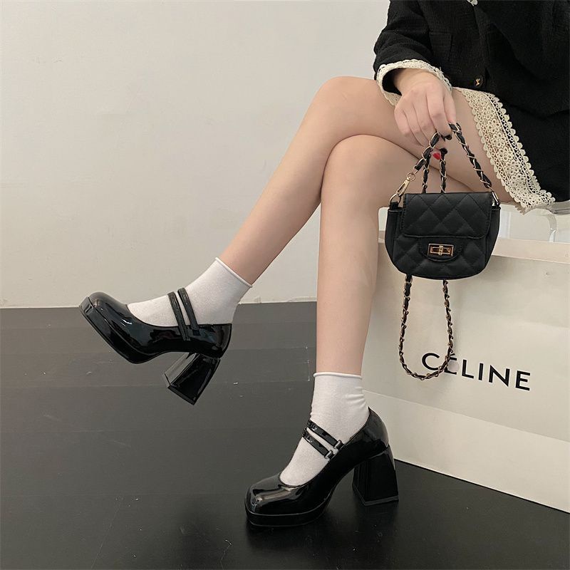 Giầy lolita nữ mary Trân  đầu vuông một chữ thô