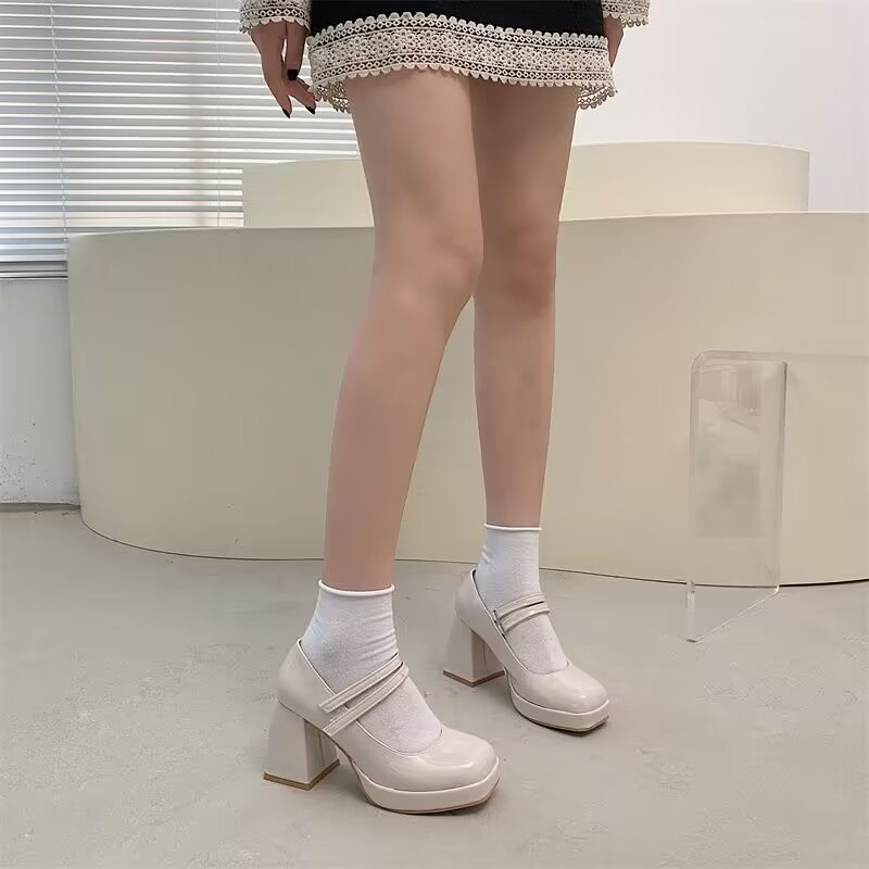 Giầy lolita nữ mary Trân  đầu vuông một chữ thô