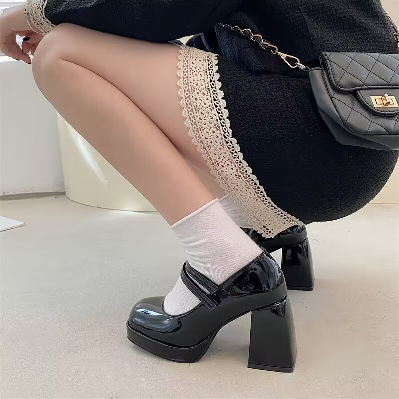 Giầy lolita nữ mary Trân  đầu vuông một chữ thô